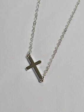 Silvertone Cross Necklace Simple Dainty Minimalist 16 - 18 inches Long